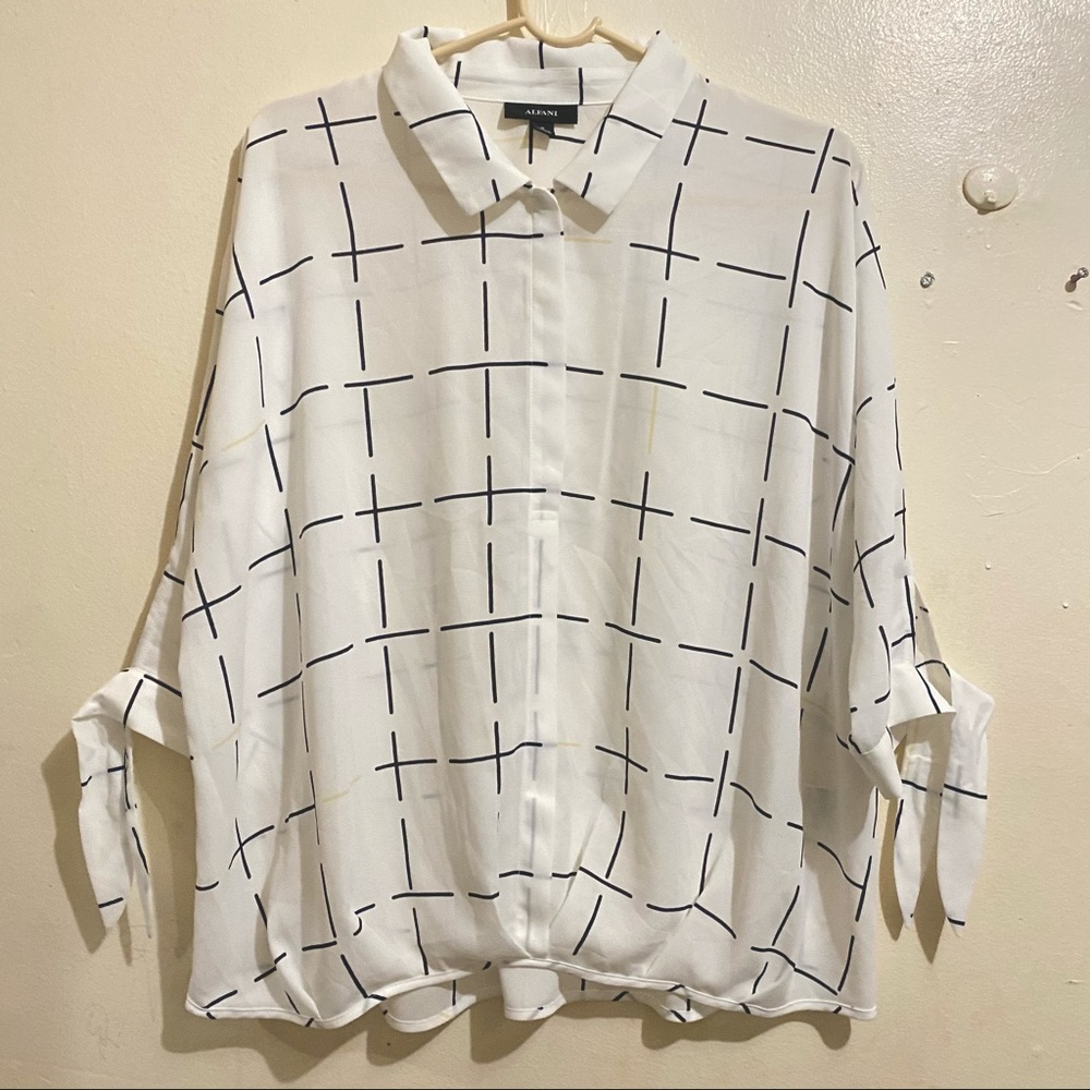 Alfani White Button Up Flowy Lightweight Blouse